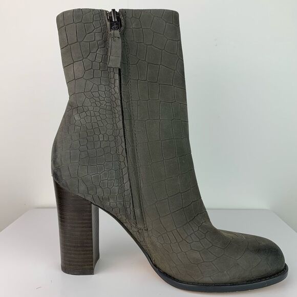 Sam Edelman Women’s Gray Leather Crocodile effect Reyes heeled ankle boots 6.5 - Picture 3 of 15